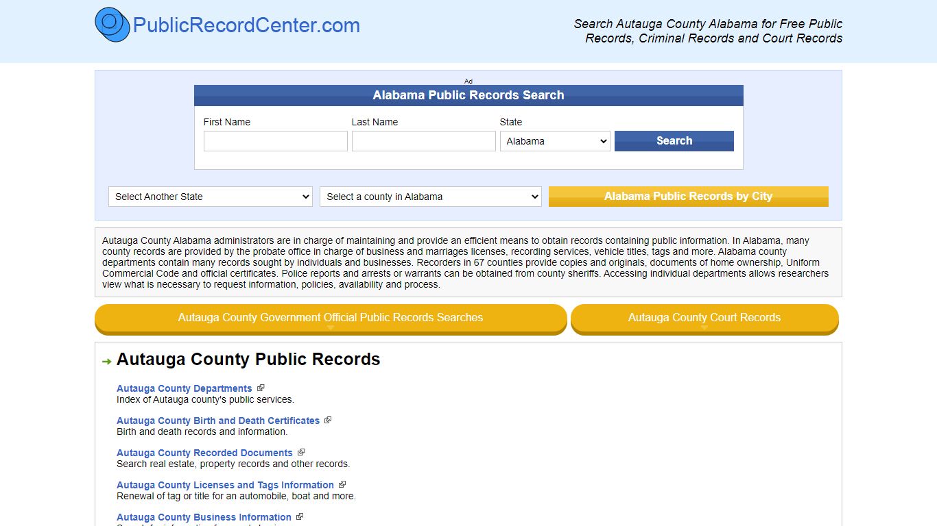 Autauga County Alabama Free Public Records - Court Records ...